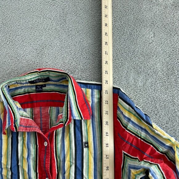 Chaps Womens Multicolor Striped Long Sleeve Shirt L Linen & Cotton 5457 - Picture 4 of 7
